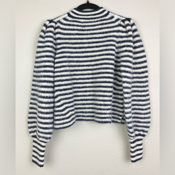 Eleven Six Women's Small Mia Striped Knit Sweater Puff Sleeve 100% Baby Alpaca - Picture 13 of 15